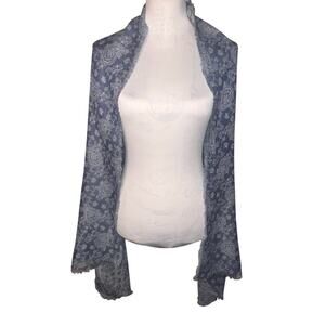 Atmosphere pale blue paisley micro fringe rectangular 70X 27in scarf shawl throw